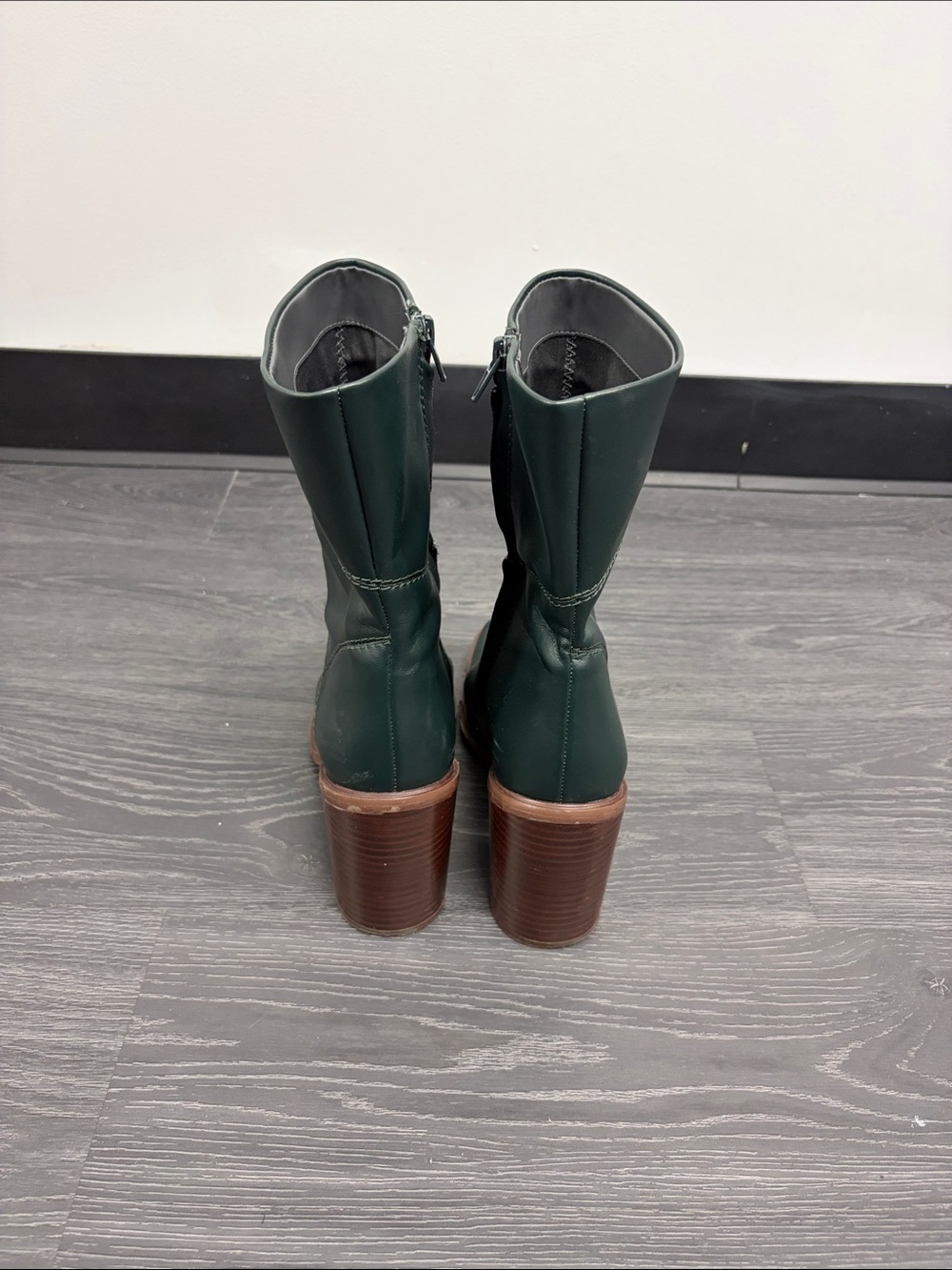 Franco Sarto Stevie Dark Green Mid-Calf Block Heel Boots Sz 7.5 - Picture 4 of 5